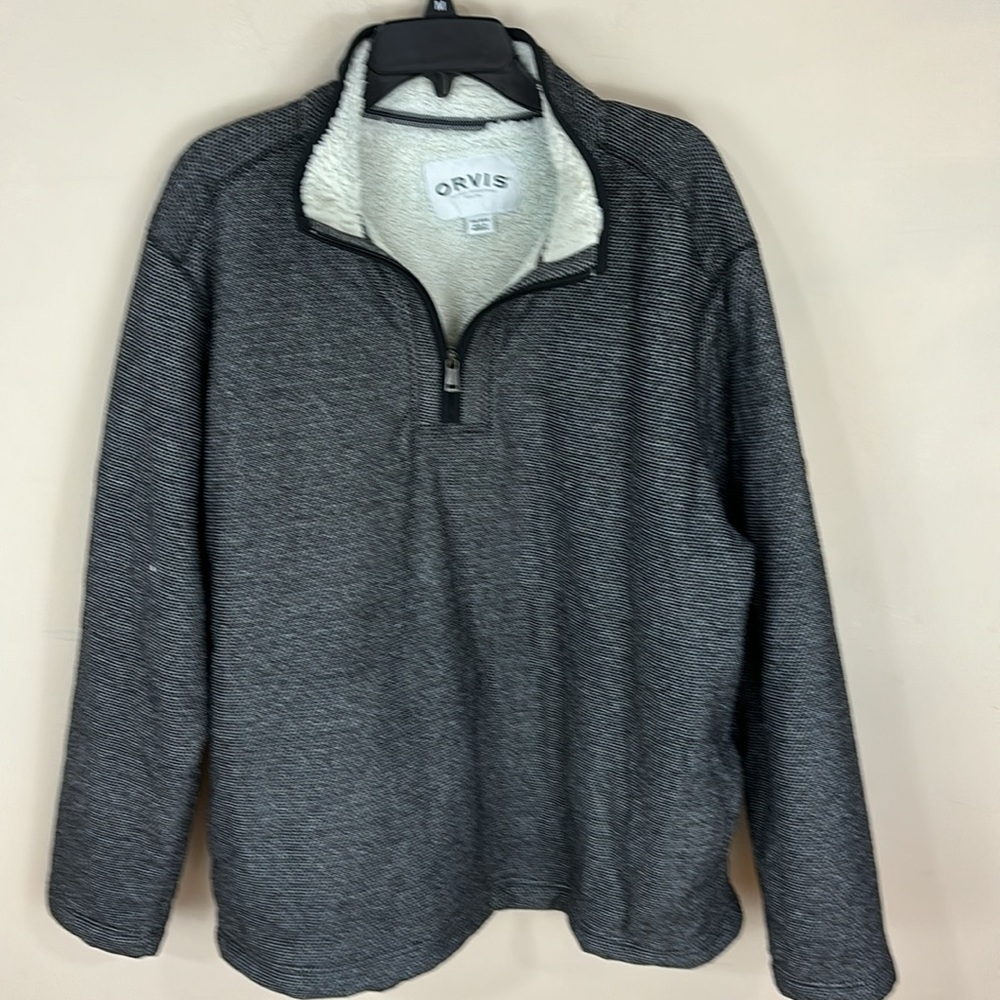 Orvis Tweed Fleece Lined 1/4 Zip Pull Over Jacket Sweater Size XXL